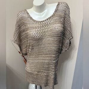 Cato Open Knit Top Womans Sz 22/24 Heather Brown/Tan Dolman Sleeve Blouse Boho